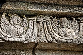 Prambanan - Candi Lara Jonggrang, kinara-kinari panels a composition of a lion with the tree of heaven and a pair of kinnara. 